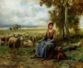 La bergère surveille son troupeau Vie rurale réalisme Julien Dupré